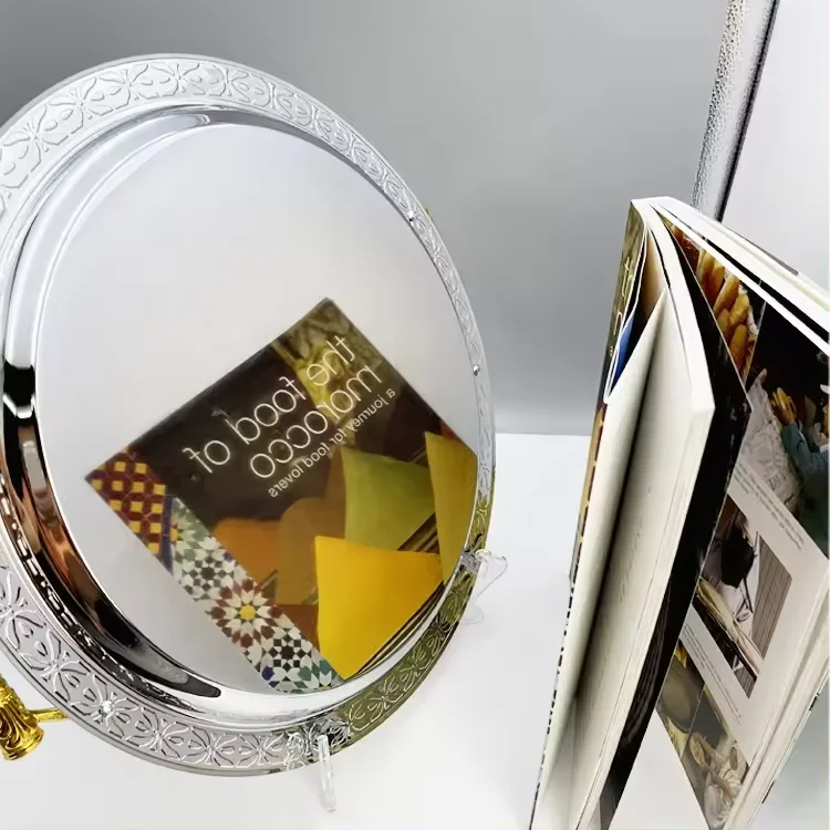 Arab Decorative Luxury tray Rectangle Mirror Stainless Steel Serving Tray With Handles