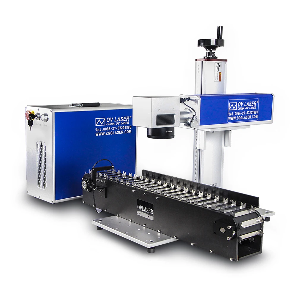 30w 50w 60w MOPA Fiber laser marking machine for steel pen laser 30w metal engraving machine with customized pen conveyor belt