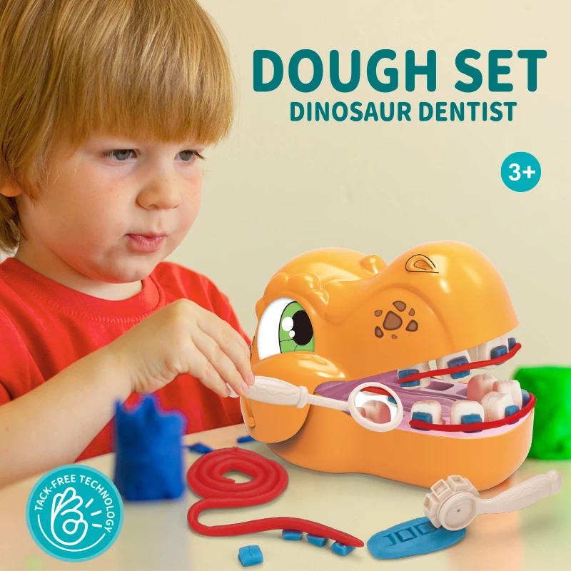 2024 New Banatoys Playdough Diy Set Wheat Dough Play Dough Set Girls DIY Toys Dinosaur Dentist Included 1*1.5V' AG13 Batteries