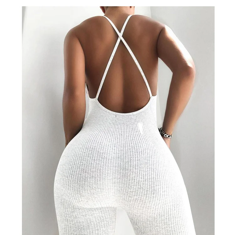 
2020 New Women Sleeveless V-Neck Solid Bodycon Playsuit One-piece Clubwear Trousers Sport Long Jumpsuit 