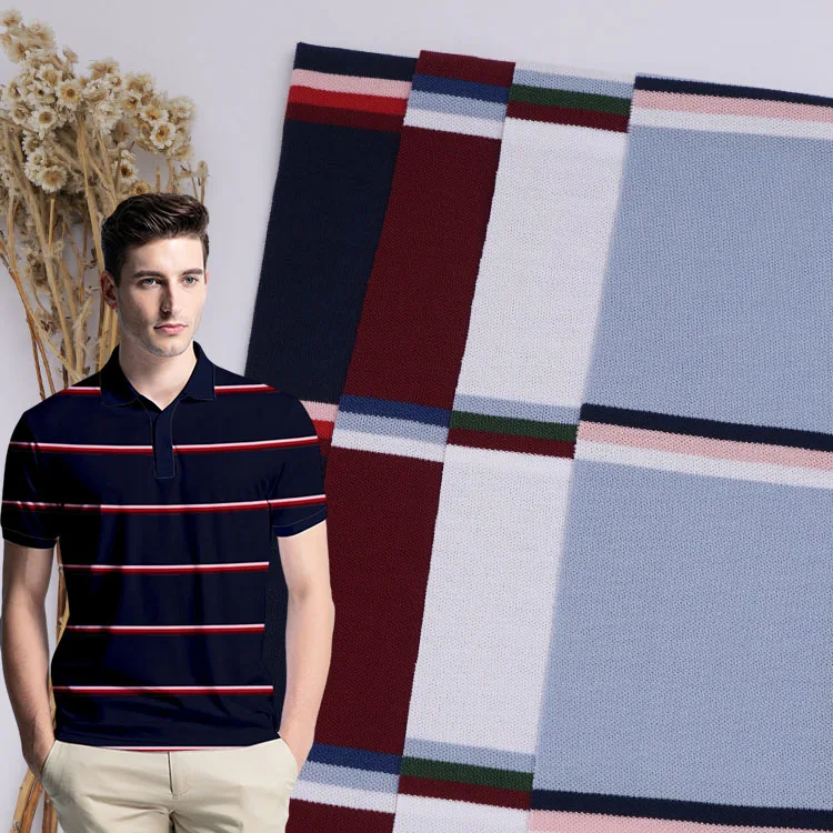 Customized 200gsm knitted striped polo shirt 100% cotton pique fabric for clothes