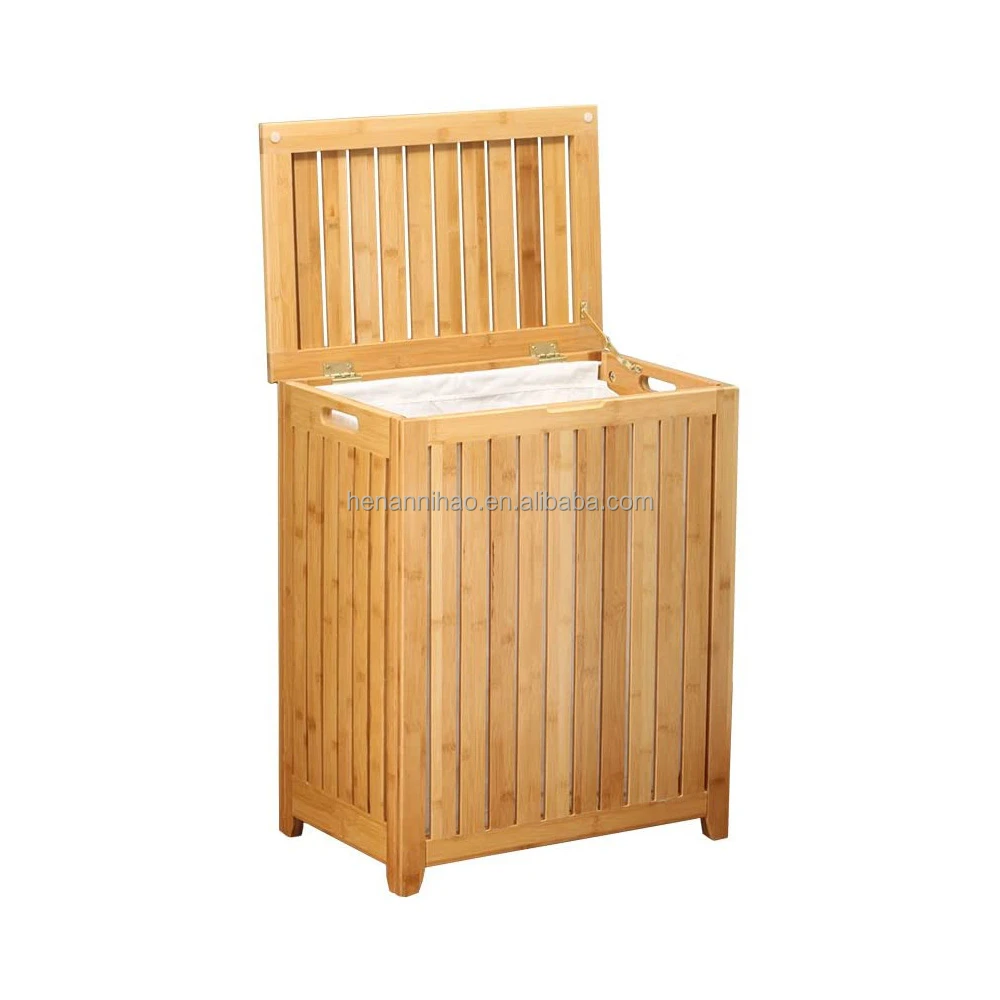 Bamboo Wood Laundry Hamper with Liner Bag & Lid - Functional Clothes Storage Basket Bin Organizer