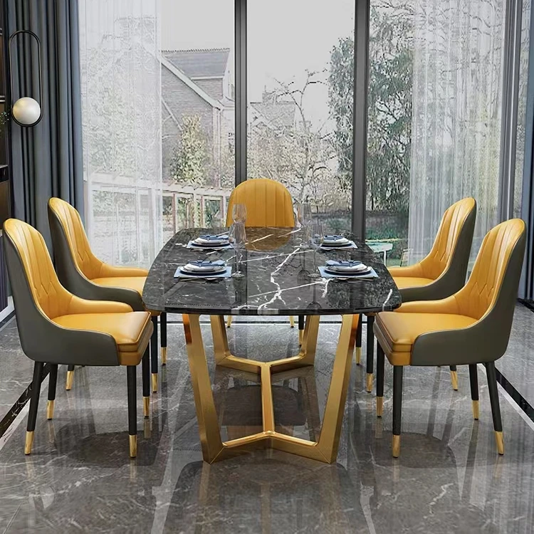 Modern Furniture Home Hotel Gold Legs Marble Top Dining Room Table