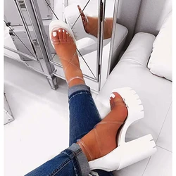 Bulk Wholesale Shoes Sexy White Clear PVC High Platform Women Shoes Sandals