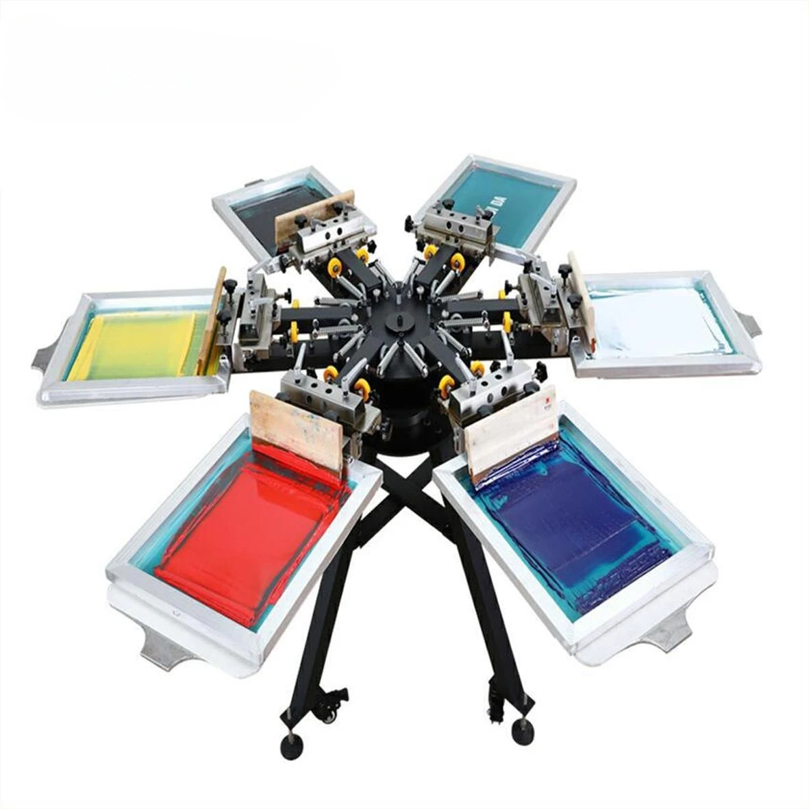 6 Station Manual Press 6 Colour Silk Screen Printing Machine