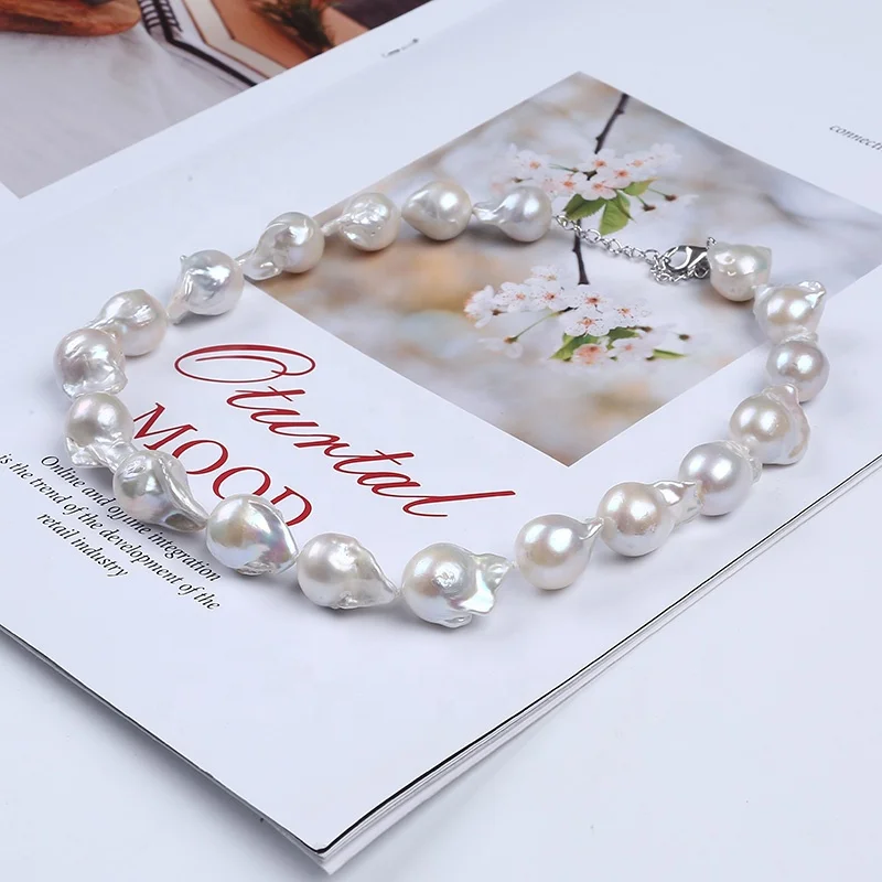 13-15mm freshwater pearl jewelry necklace with sterling silver clasp