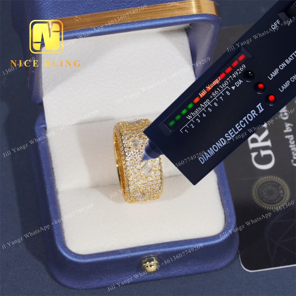 NEW ARRIVAL Affordable Fancy Shape Band Ring Emerald Moissanite Championship Ring 925 rings for men hip hop Fine Jewelry