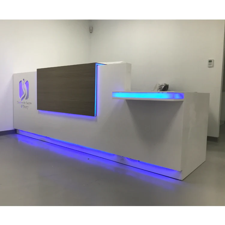 Simple Design Acrylic Led Logo Small Office Clinic Dentist Reception Area Counter Front Desk