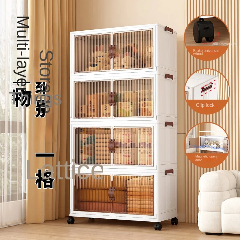 Folding Household Storage Cabinet PP Plastic Snack Storage Features for Living Room Kitchen Student Use Finished Product