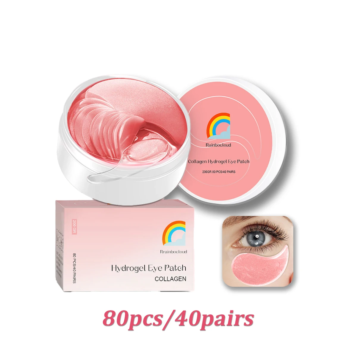 OEM 80pcs Collagen Crystal Hydrogel Eye Mask Eye Care Reduce Fine Lines Wrinkle Dark Circle Removal Firming Eye Mask