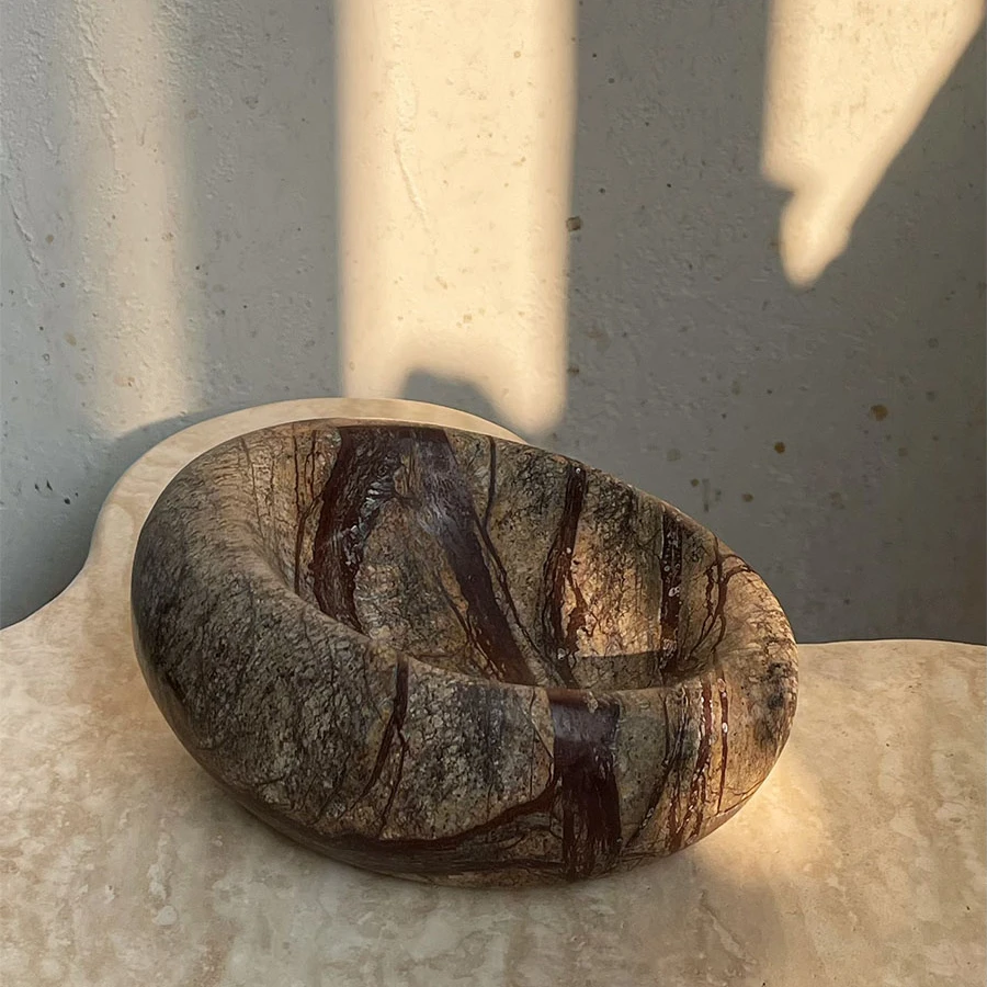 Vintage Beige Travertine Marble Home Hotel Decoration Religious Square Ornament Bowl Travertine Stone Jewelry Tray