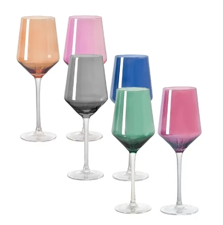 Colored crystal wine glass set with 6 large glass colored glassware