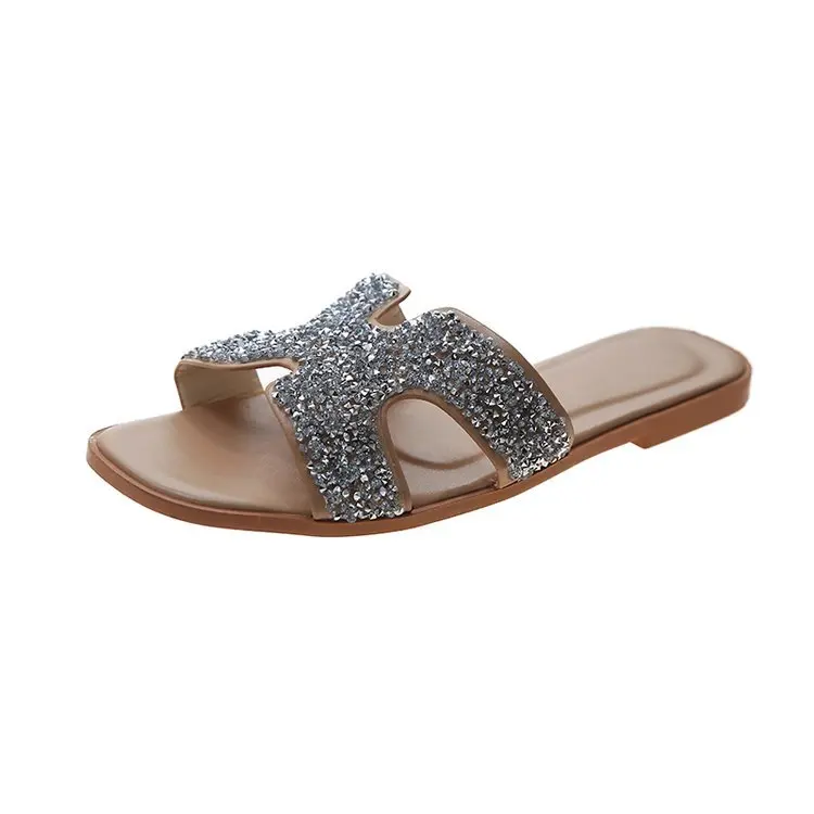 Summer fashionable diamond glitter H shape sandals women designer shoes women sandals
