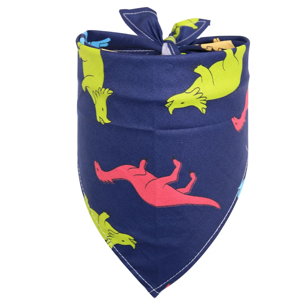 Dinosaur Pattern Fabric Kerchief Collar Scarfs Pet Bibs Reversible Animals Design Dog Bandana