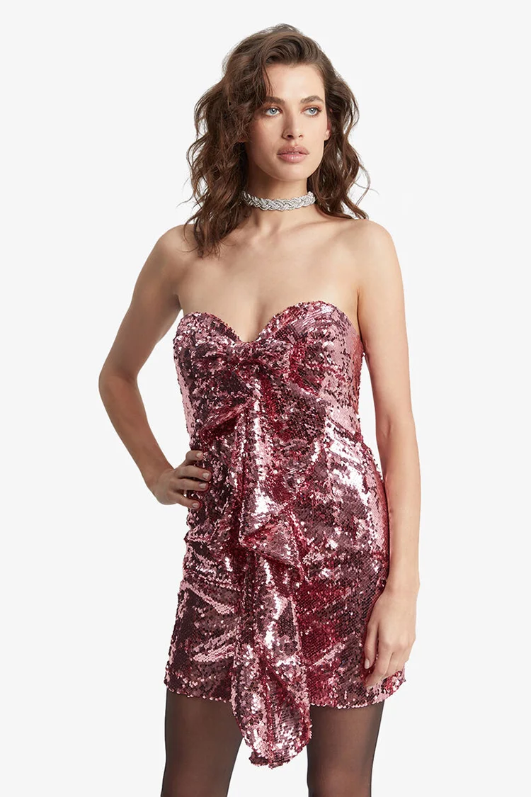 Custom High Quality Ladies Sexy Strapless Sequins Mini Party Night Club Dress