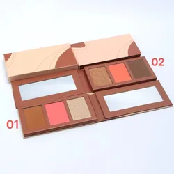 3 in 1 private label waterproof blush highlighter pressed contour face powder palette bronzer for black women