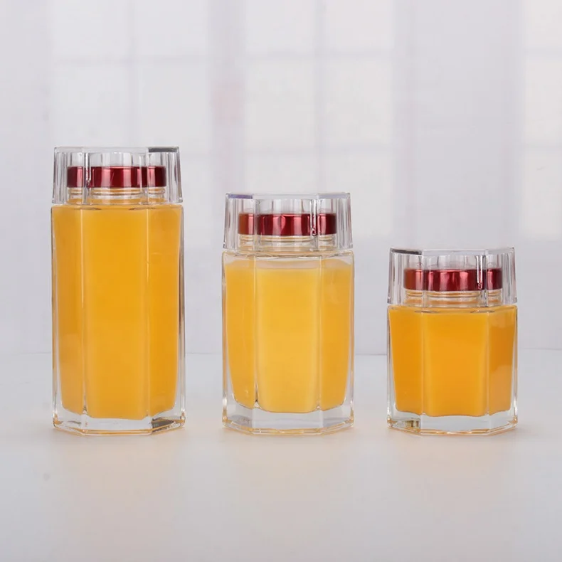 Glass hexagon storage container 80ml 120ml 150ml 180ml 300ml 360ml jam jar glass bottle hexagonal honey glass jar with lid