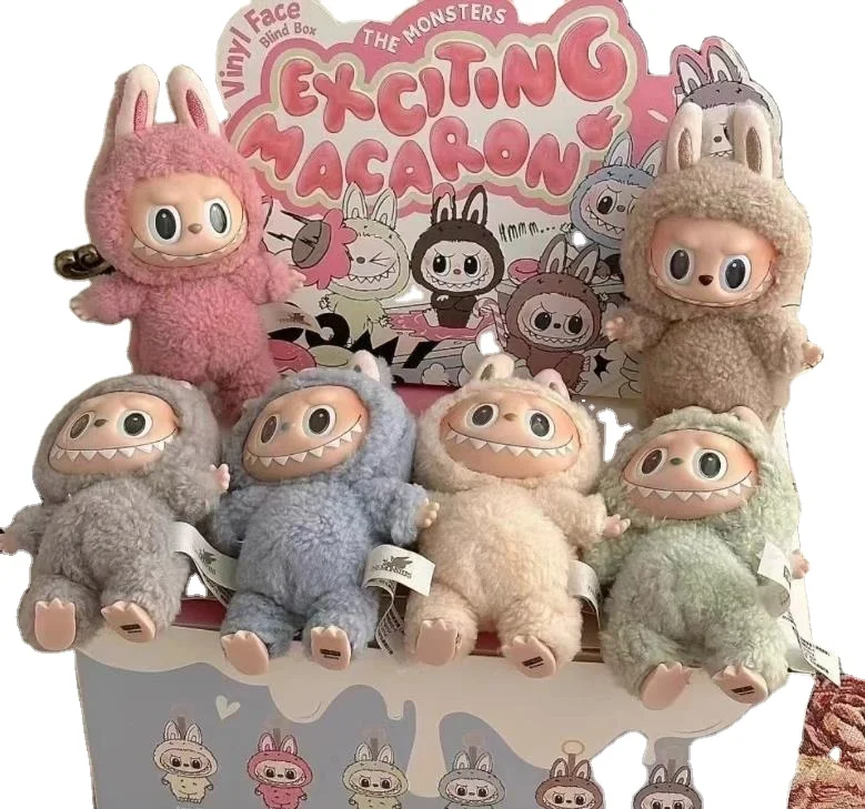 New arrive labubu popmart toys macaron toys anime action figure labubu blind box toys for decoration labubu mini keychain