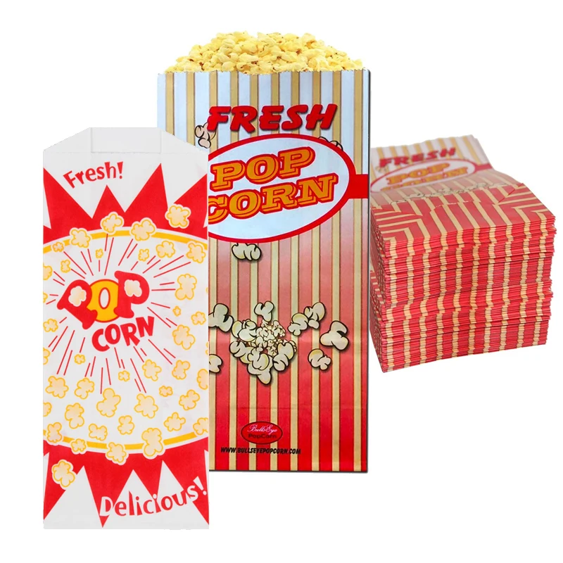 Custom Personalized Logo Print Wholesale Food Grade Kraft Brown Cinema Movie Snack Packaging Popcorn Package Pop Corn Paper Bags