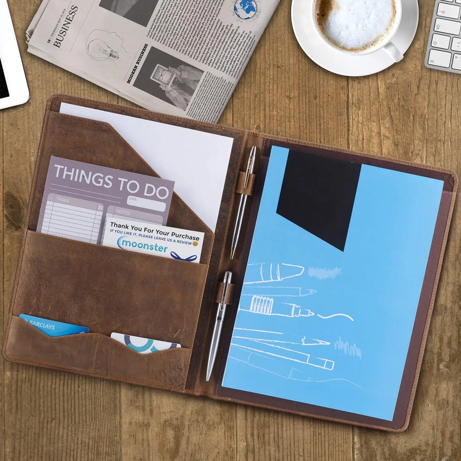 A4 Pu Leather Business Conference Portfolio File Folders With Card Pocket Custom Logo