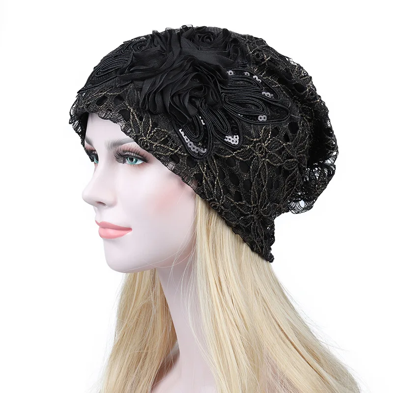 
Lady Women Hat Flower Hijab Lace Cotton Beanie Hat Chemo Cap Full Headwear Hijab 