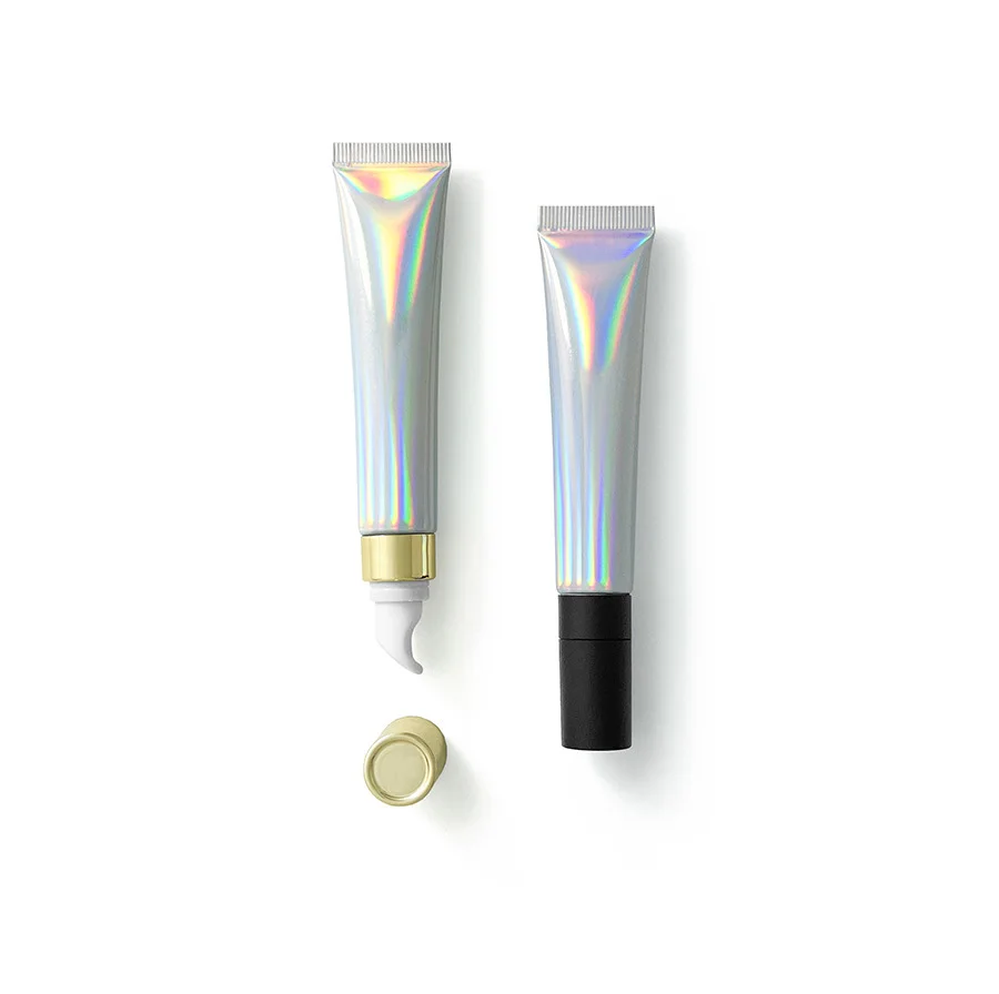 Ready To Ship 20G Holography Squeeze Lip Gloss Container Laser Silver Aluminum Composite Cosmetic Empty Eye Cream Tube