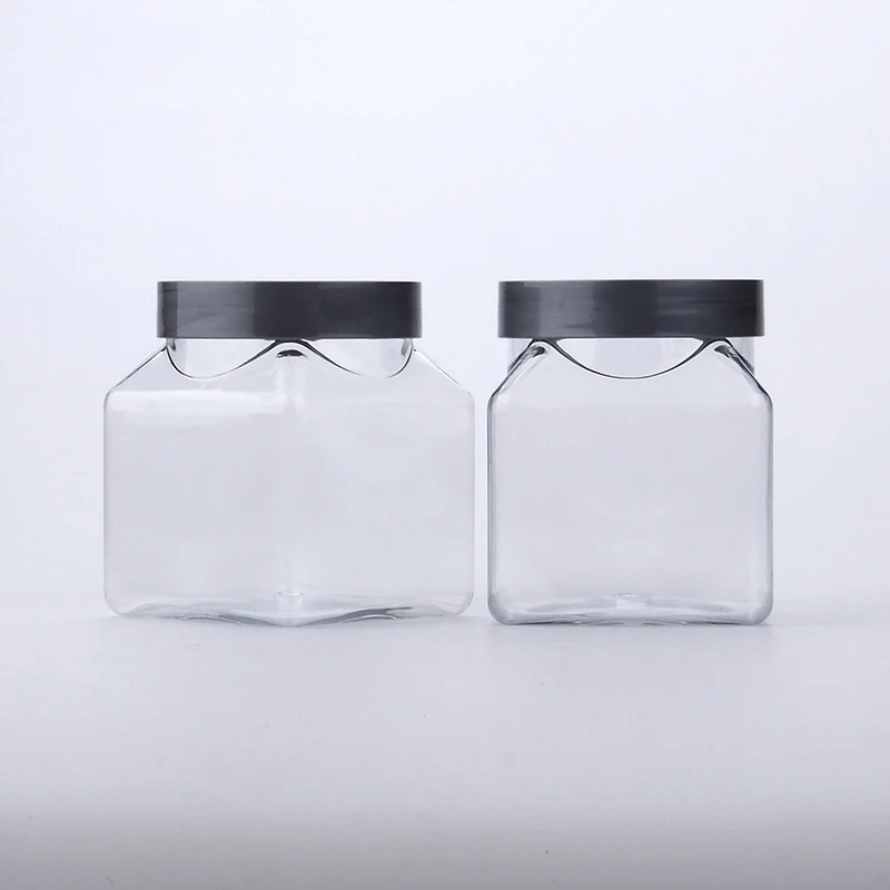 300ml 350ml PET Transparent Square Plastic Bottles Flat Wide Mouth Plastic Chocolate Snack Food Jar