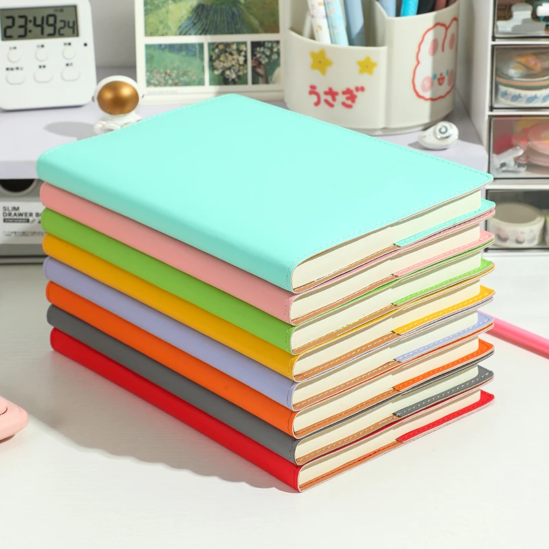 Wholesale student school notebook cute sticker notebook logo customized brown cowhide cover 14.8*21.5cm soft cover a5 notebook