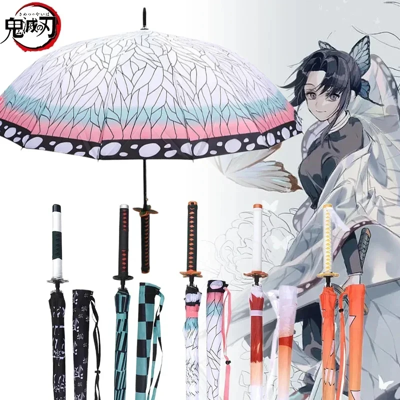 Kimetsu No Yaiba Tanjirou Shinobu Ninja Weapon Parasol Samurai Sword Katana Handle Umbrella Anime Demon Slayer Katana Umbrella