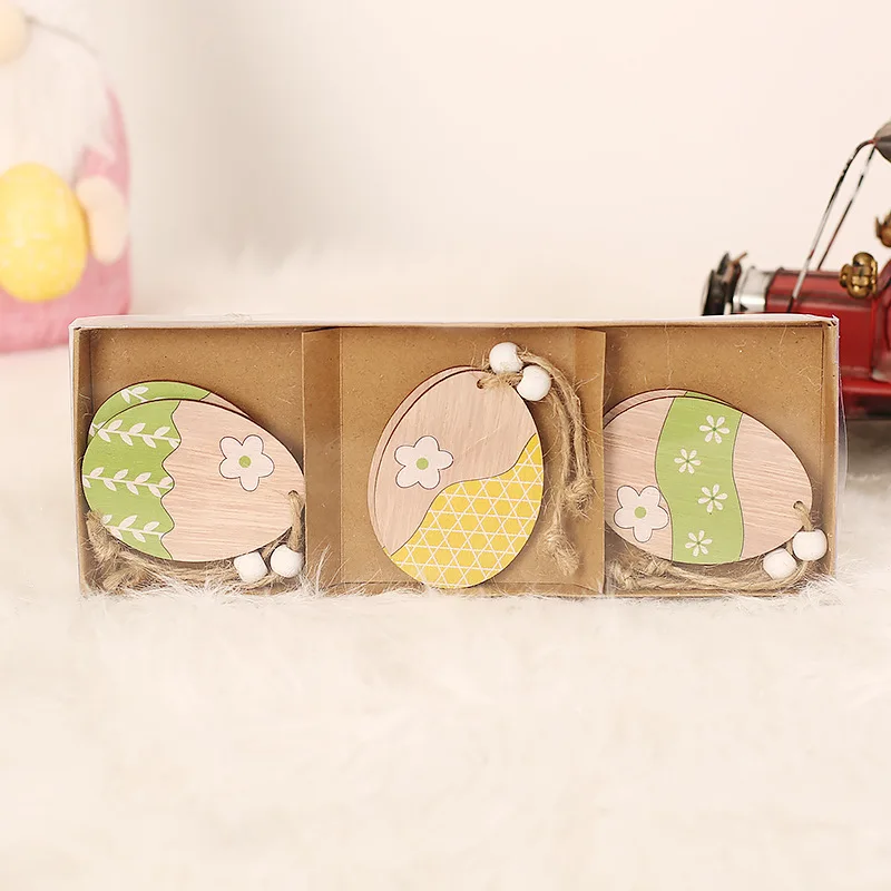 6pcs/set Newest Wooden Easter Tree Hanging With Gnome Easter Wooden Pendant Ornament for Easter Tree Decor