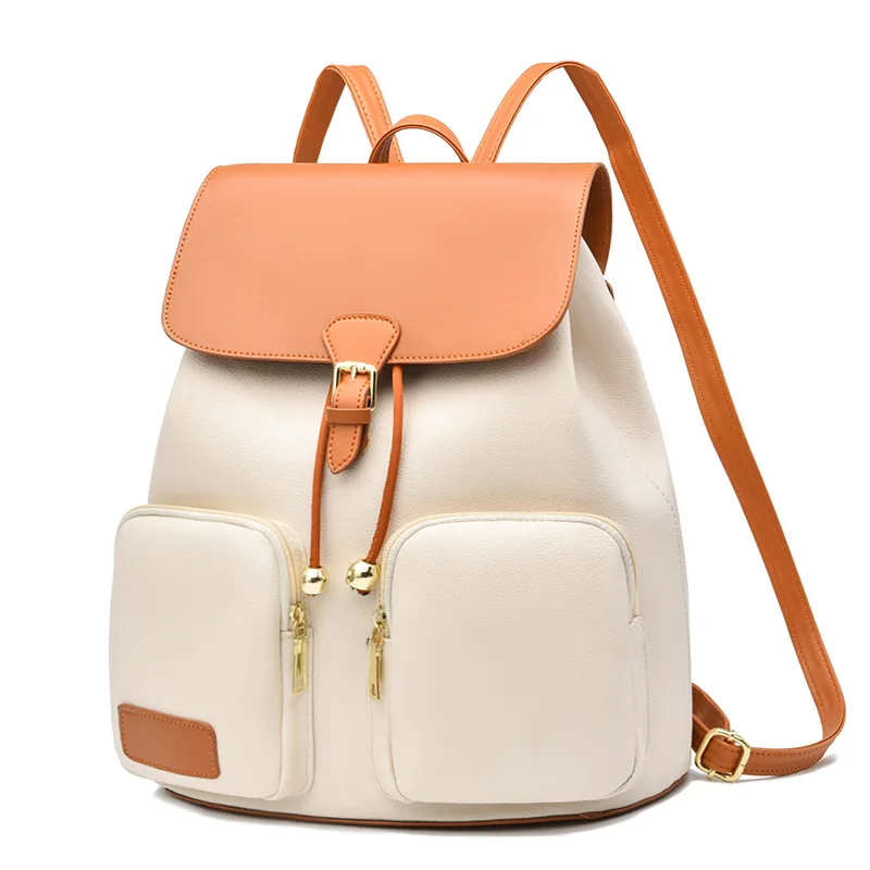 Large Capacity Waterproof Travel Backpack Soft PU Leather School Bag for Women with Logo Pattern and Shoulder Carrying System