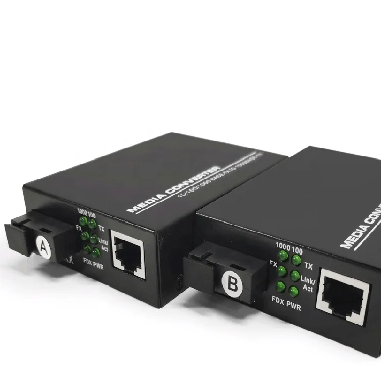 Shenzhen factory single fiber 20km 1310nm/1550nm SC media converter 10/100/1000 optical fiber transceiver