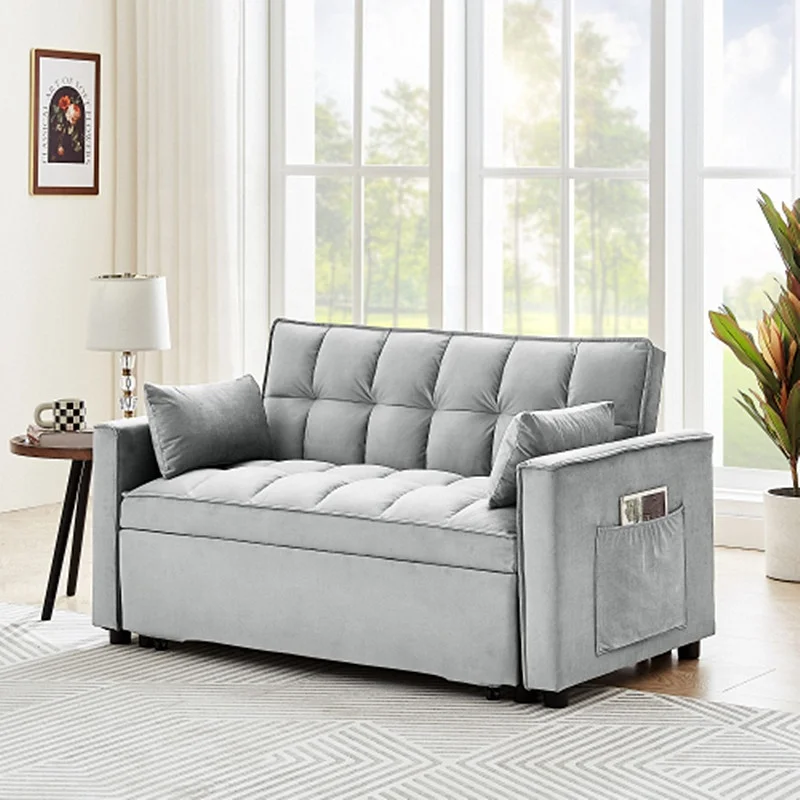 Modern Living Room Foldable 2 Seaters Double Folding Sofa Cum Bed Pull out Convertible Sleeping Couch Sofa Bed with Armchair