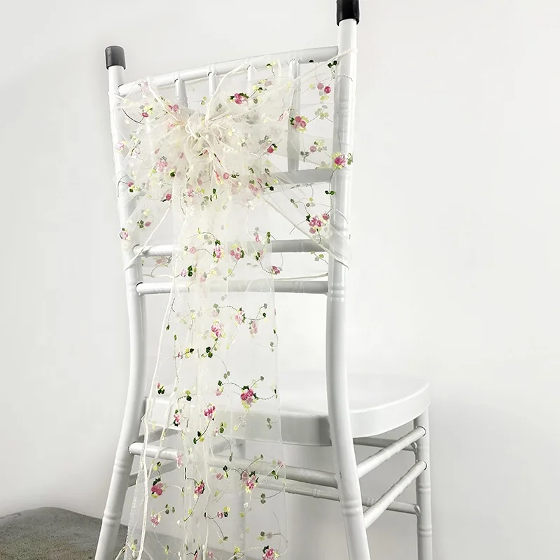 Chiffon Flower Chair Sash Jacquard Flower Sashes Chair Cover for Wedding