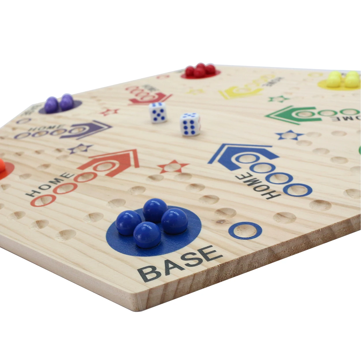 Marble Board Game Double-Sided Wooden Board with 30 Marbles  6 Dice Colorful Wahoo Marble Ludo Game Kit for 2-6 Players