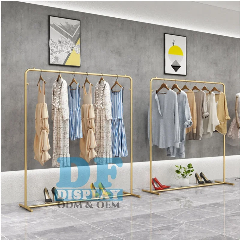 CL198 Metal gold  Display clothing rack, boutique clothing store, wall-mounted hanging clothing rack industries tube