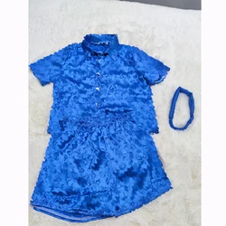 2022 Satin Pj Set  3 Piece Silk Sleepwear Pajama Set Pyjamas Women Sleepwear Pj Sets Designer Pants Pajamas With Headband