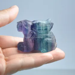 Wholesale Natural Semi-precious Stone Carved Crystal Craft Rainbow Fluorite Animal Rabbit Figurine