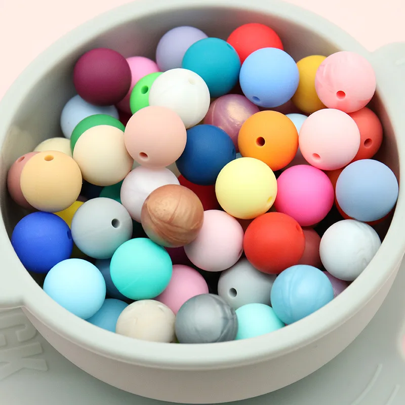 Silicone beads round beads 15mm candy color silicone beads baby food grade diy pacifier chain manufacturers wholesale