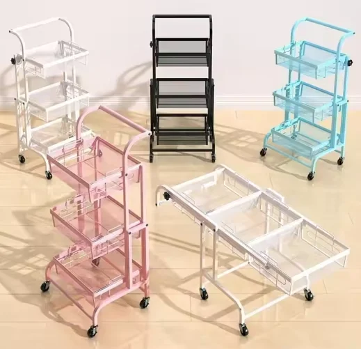 Hot New Product Mobile Shelving Unit Organizer Foldable Rolling Utility Cart with Casters Wheels