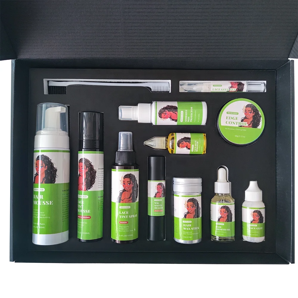Private Label Waterproof Lace Glue Tint Spray Styling Mousse Wax Stick Edge Control Extensions Wigs Tools Set Factory Vendor