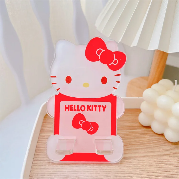 Sanrioed Desk Mobile Phone Holder Hello Kt Cinnamoroll Kuromi Phone Stand Flat Support Frame Photo Shelf Ipd Rack Home Decor
