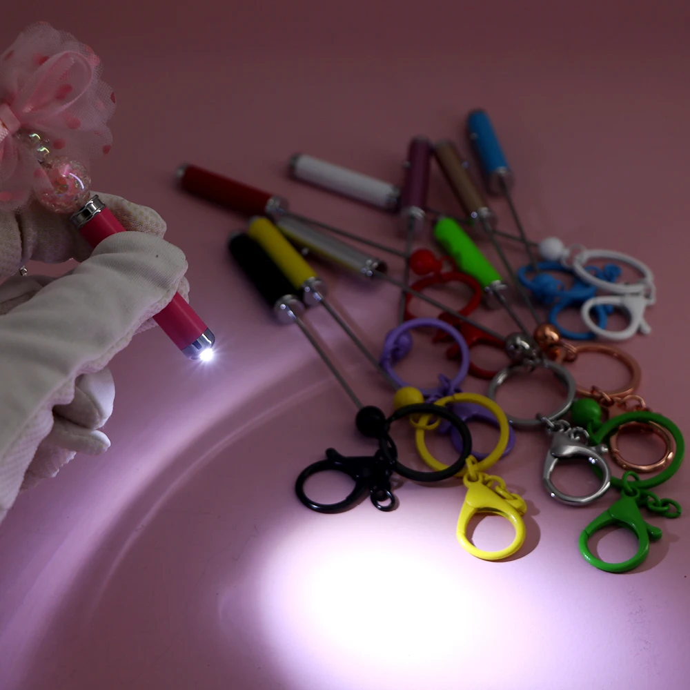 Novelty Fancy Beadable Flashlight Keychain Add Focal Beads Bar Blank DIY Handmade LED Lamp Beaded Bar Keychain with LED