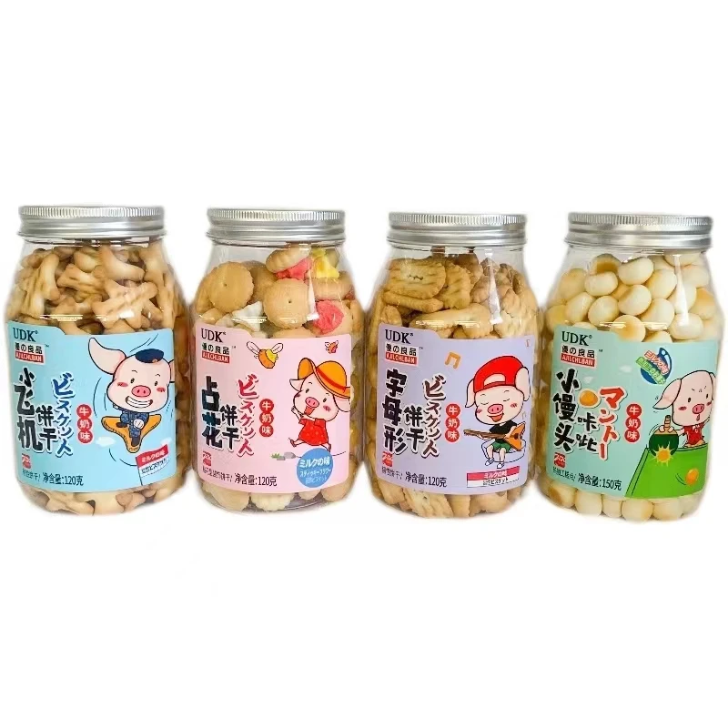 Hot sale children biscuit cute can pakckging 120g various shape delicious cookied