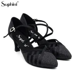 Suphini Closed Toe Black Ballroom Modern Professional Competition Dance Shoes Women