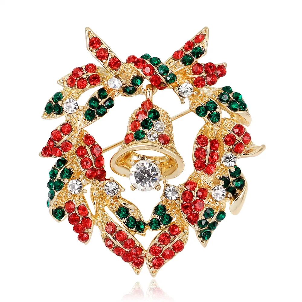 Colourful Christmas Deer Parrot Brooch Enamel Diamond Setting Christmas Annulus Bell Brooches Pins Accessories