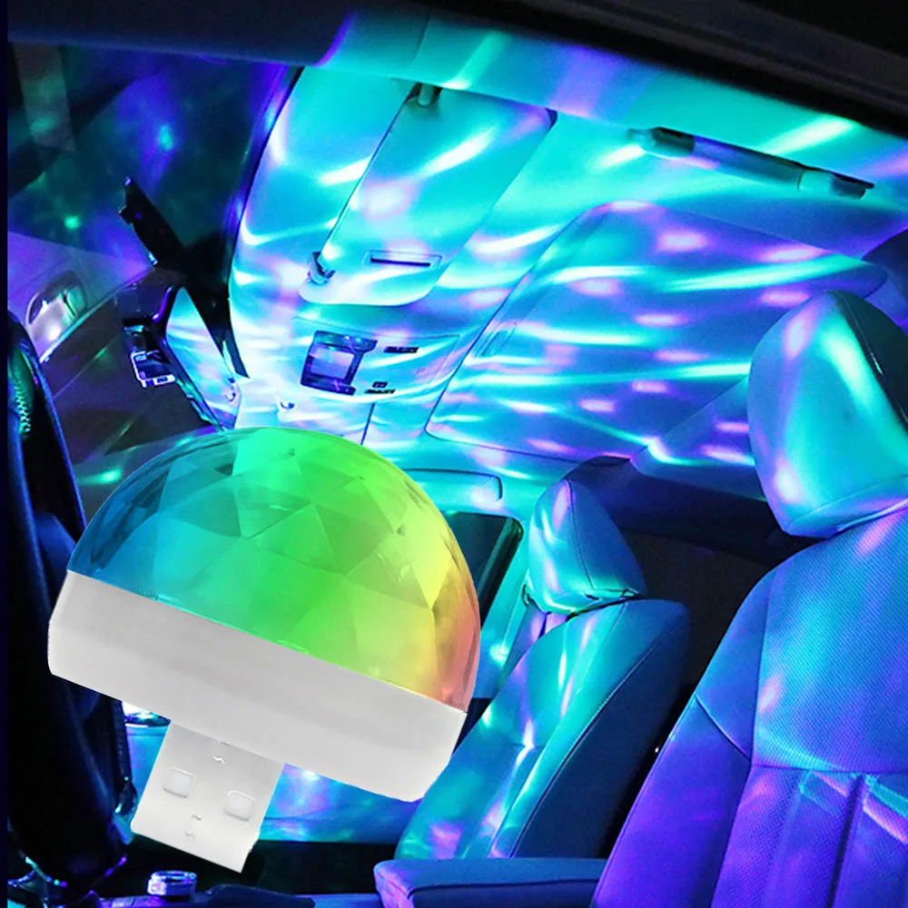 USB 5V Ball Mini Colorful Music Sound rgb moving retro poj dj mini laser led stage lights 2022 for car Holiday Party