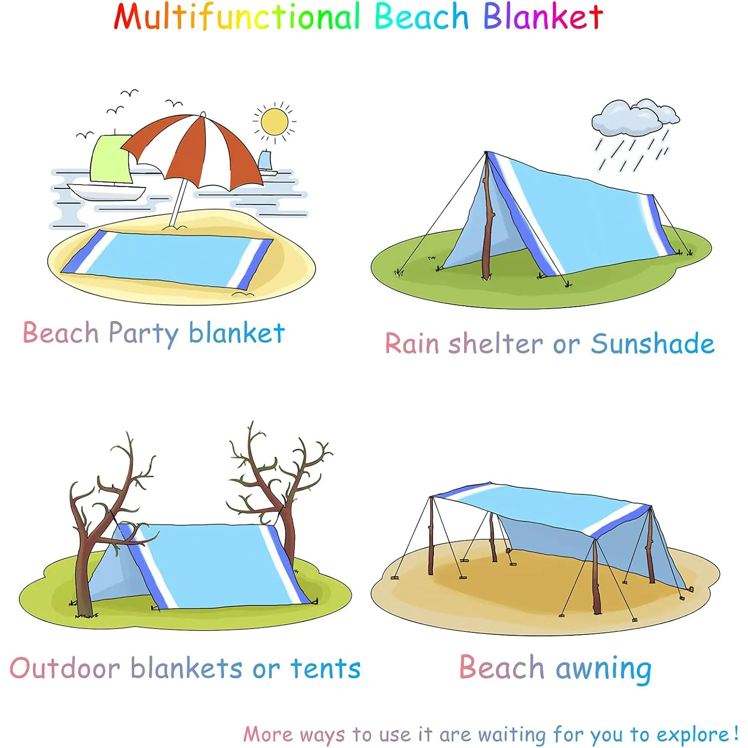 Beach Blanket 4-7 Adults Oversized Lightweight Waterproof Sand proof Large Picnic Mat for Travel Camping Hiking