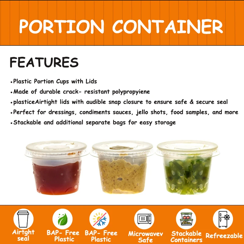 Disposable PP 1 2 4 5.5 Oz Hinged Small Mini Condiment Sauce Cup With Lid Clear Cups Dipping Sauce Container For Sauce