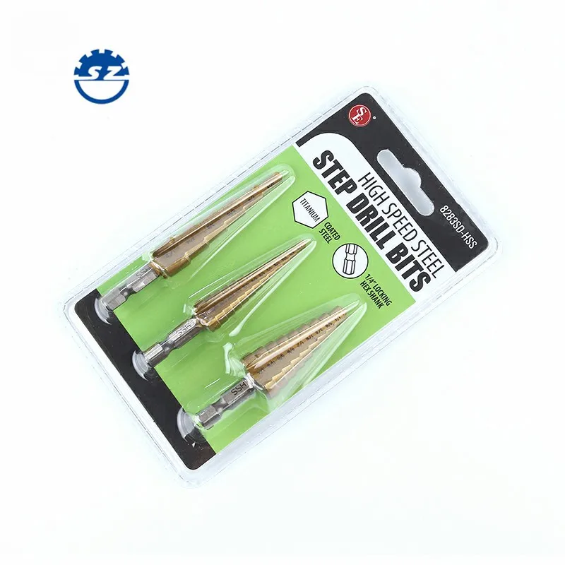 
3PCS HSS Round Shank Step Drill Bit Set Pagoda Ladder Drill Bit 